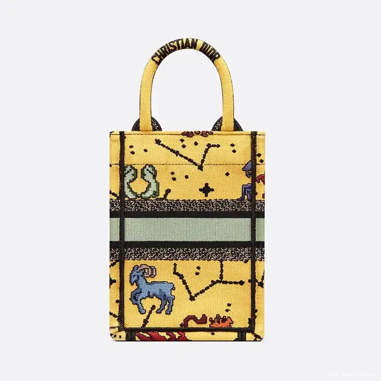 Cheap Yellow Book Tote Dior Zodiac Pixel Motif Miniature Canvas 0614 Luxury